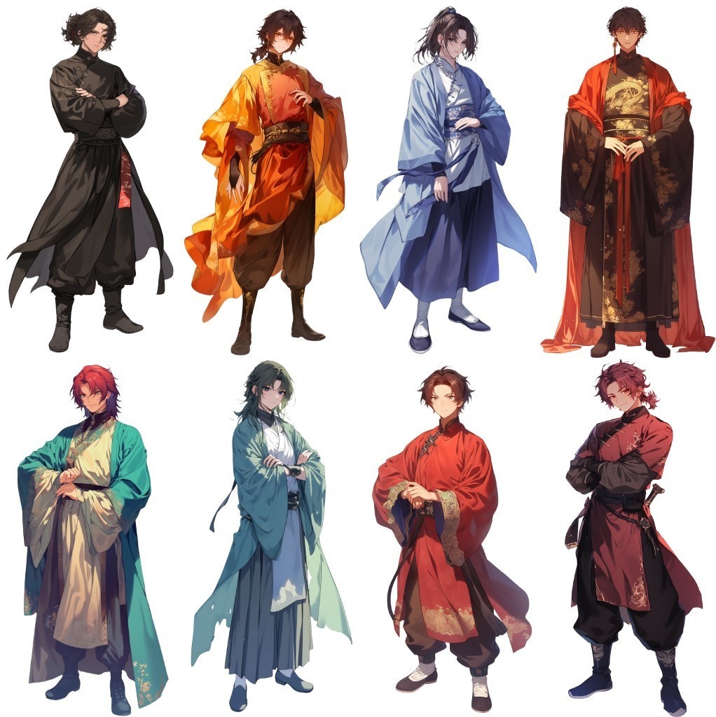 【透過素材】立ち絵・漢服/男性50枚(中華系衣装,カンフー,チャイナ服)