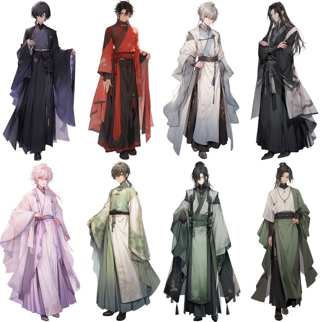 【透過素材】立ち絵・漢服/男性50枚(中華系衣装,カンフー,チャイナ服)