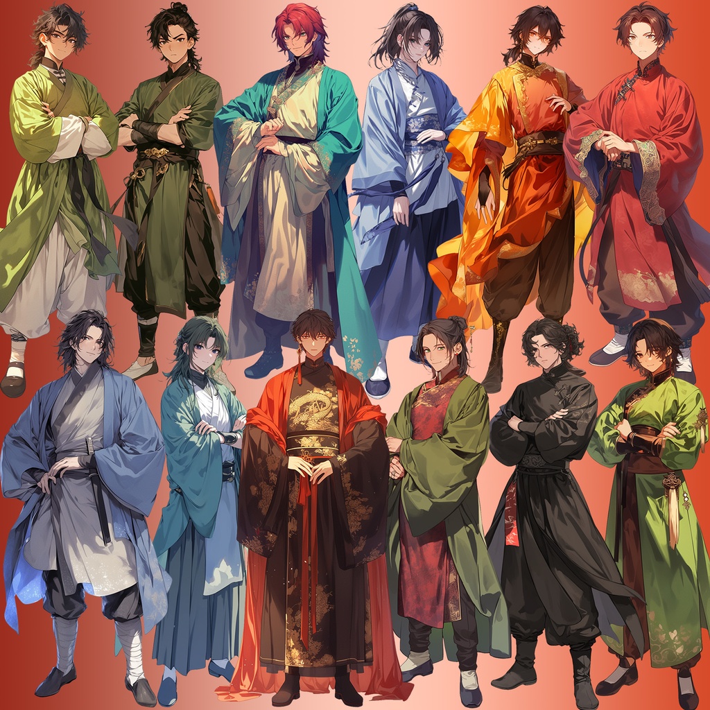 【透過素材】立ち絵・漢服/男性50枚(中華系衣装,カンフー,チャイナ服)