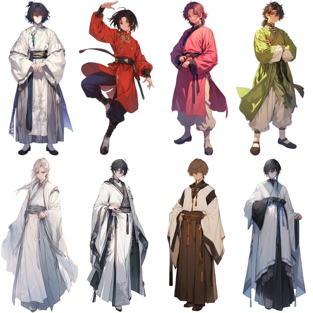 【透過素材】立ち絵・漢服/男性50枚(中華系衣装,カンフー,チャイナ服)