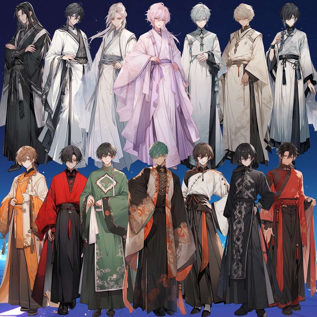 【透過素材】立ち絵・漢服/男性50枚(中華系衣装,カンフー,チャイナ服)