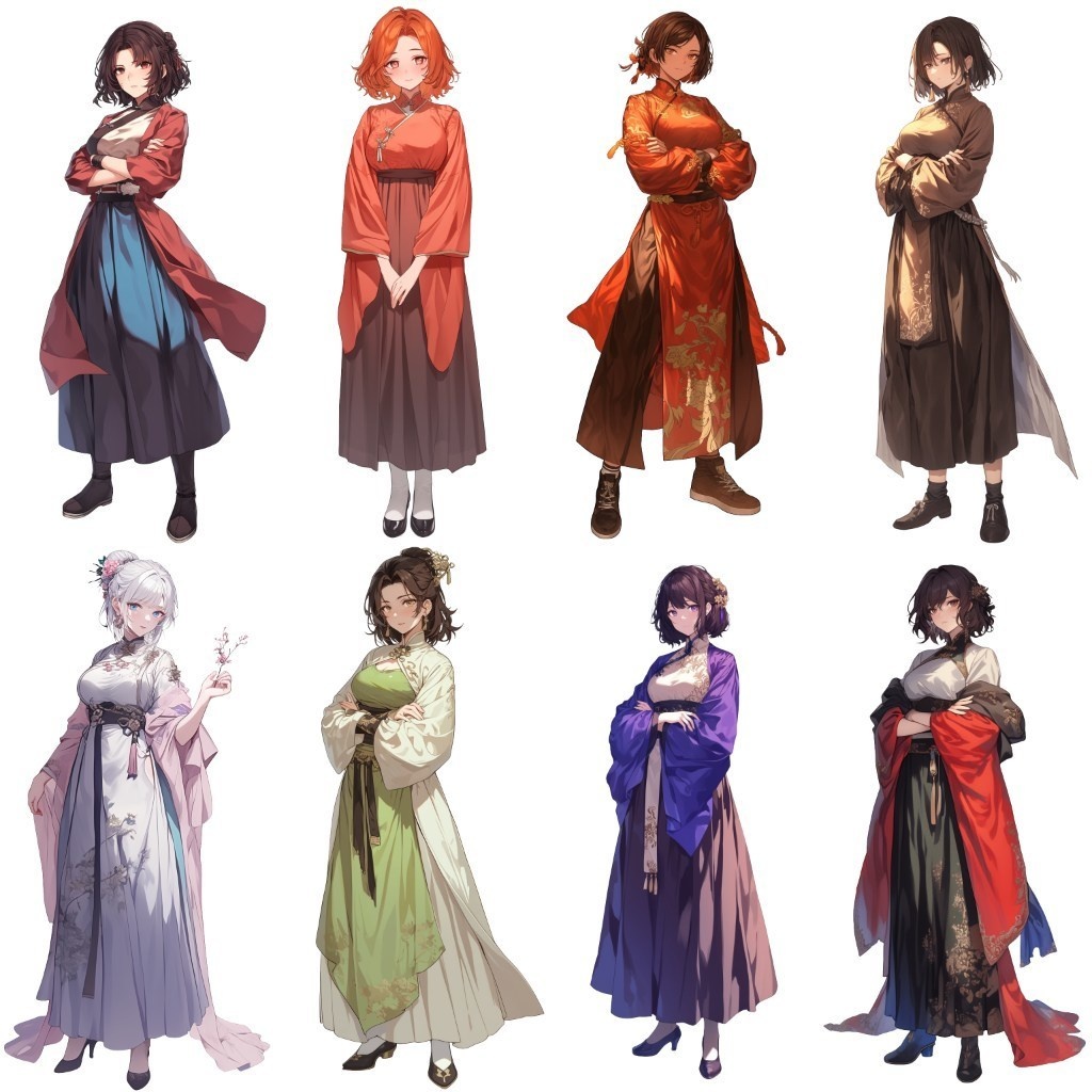 【透過素材】立ち絵・漢服/女性50枚(中華系衣装,チャイナドレス)