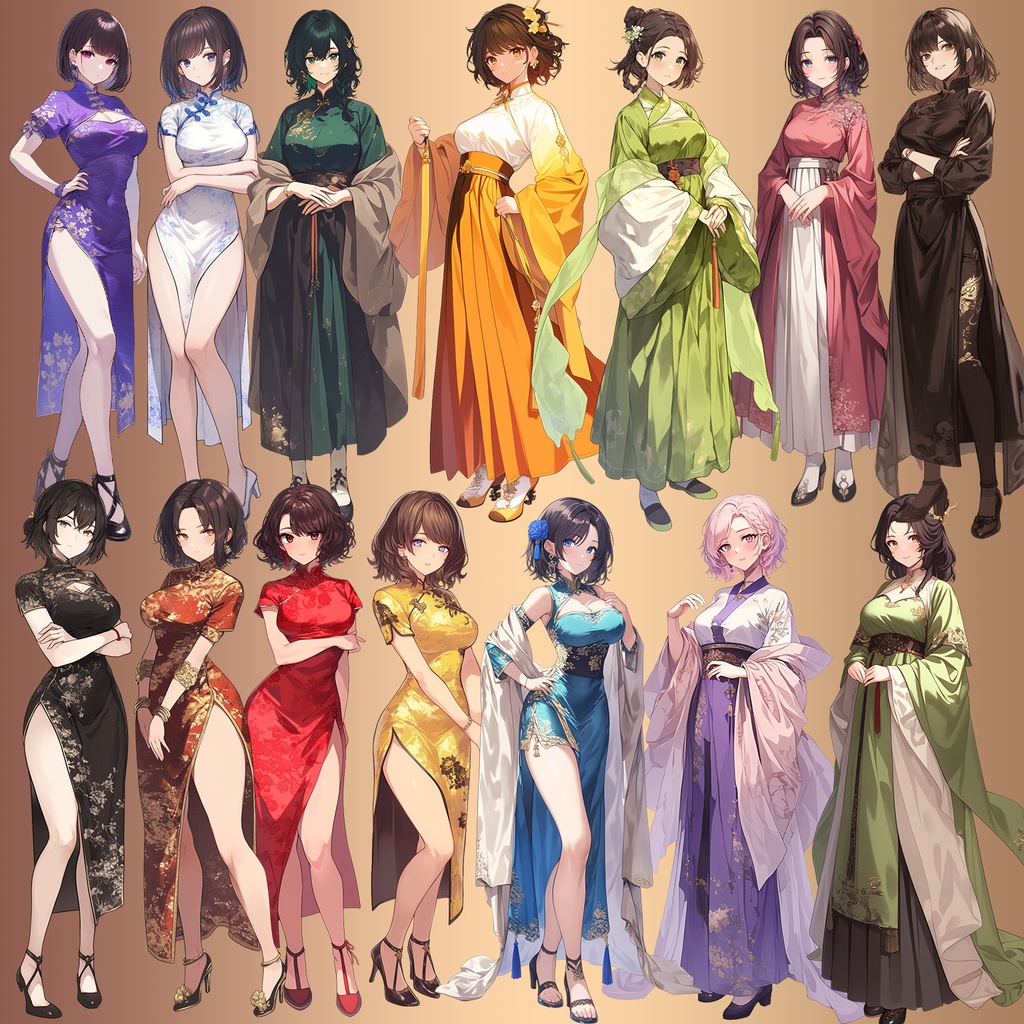 【透過素材】立ち絵・漢服/女性50枚(中華系衣装,チャイナドレス)