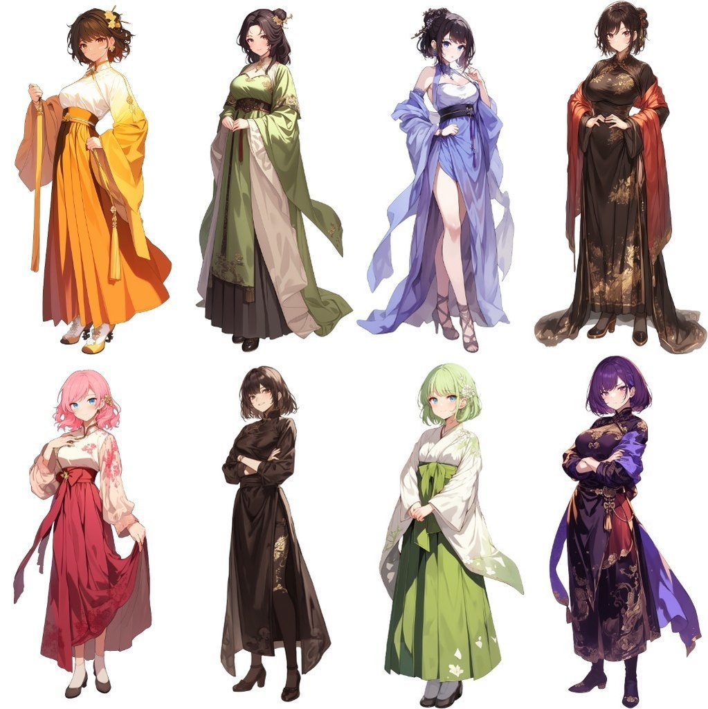 【透過素材】立ち絵・漢服/女性50枚(中華系衣装,チャイナドレス)