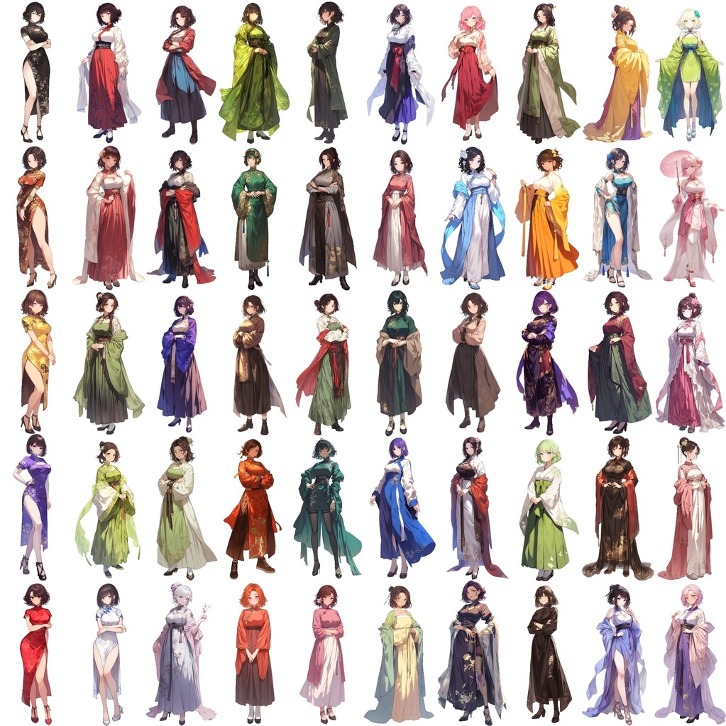 【透過素材】立ち絵・漢服/女性50枚(中華系衣装,チャイナドレス)