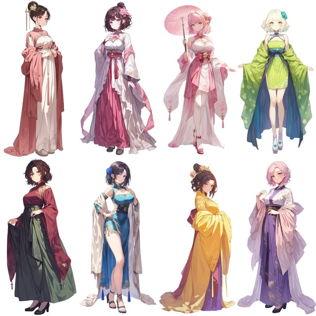 【透過素材】立ち絵・漢服/女性50枚(中華系衣装,チャイナドレス)