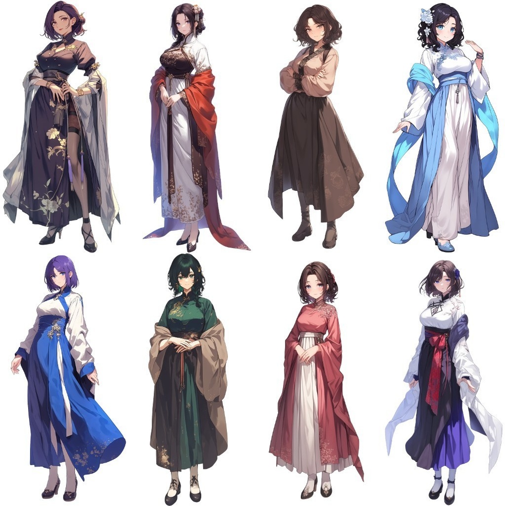 【透過素材】立ち絵・漢服/女性50枚(中華系衣装,チャイナドレス)