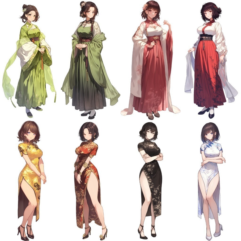 【透過素材】立ち絵・漢服/女性50枚(中華系衣装,チャイナドレス)