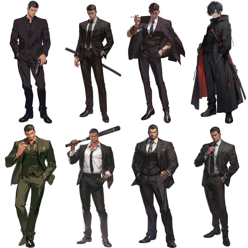 【透過素材】立ち絵・悪党/男性50枚(ヤクザ,マフィア,ギャング)