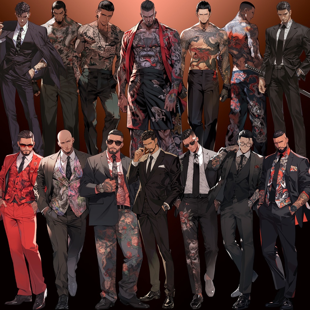 【透過素材】立ち絵・悪党/男性50枚(ヤクザ,マフィア,ギャング)