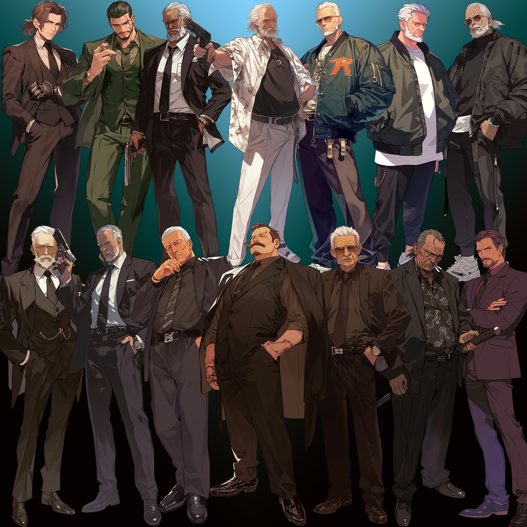 【透過素材】立ち絵・悪党/男性50枚(ヤクザ,マフィア,ギャング)