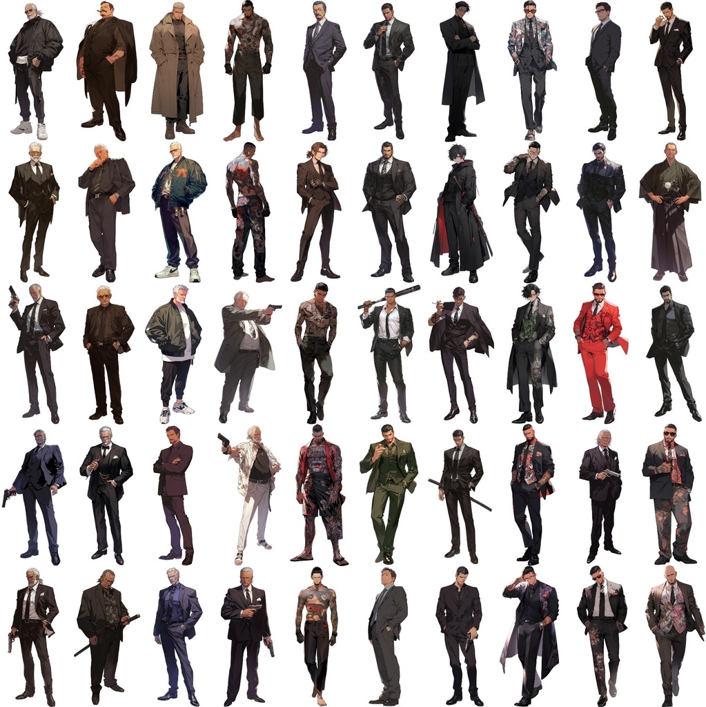 【透過素材】立ち絵・悪党/男性50枚(ヤクザ,マフィア,ギャング)