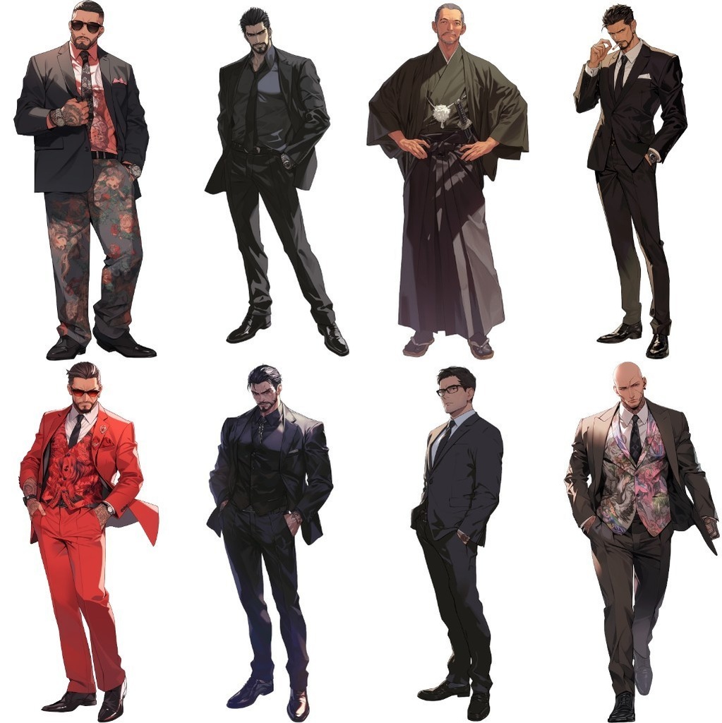 【透過素材】立ち絵・悪党/男性50枚(ヤクザ,マフィア,ギャング)