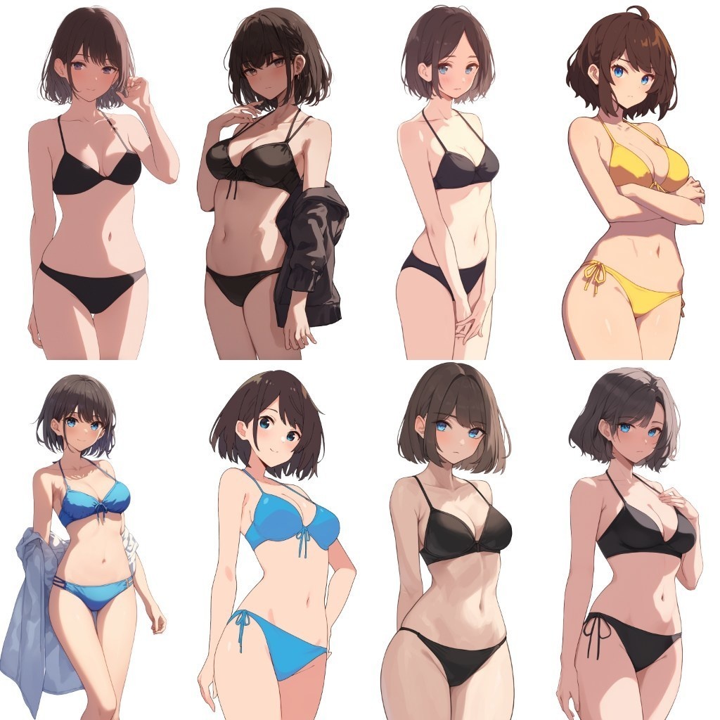 【透過素材】立ち絵・水着/女性110枚(ビキニ、競泳水着、シャツ)