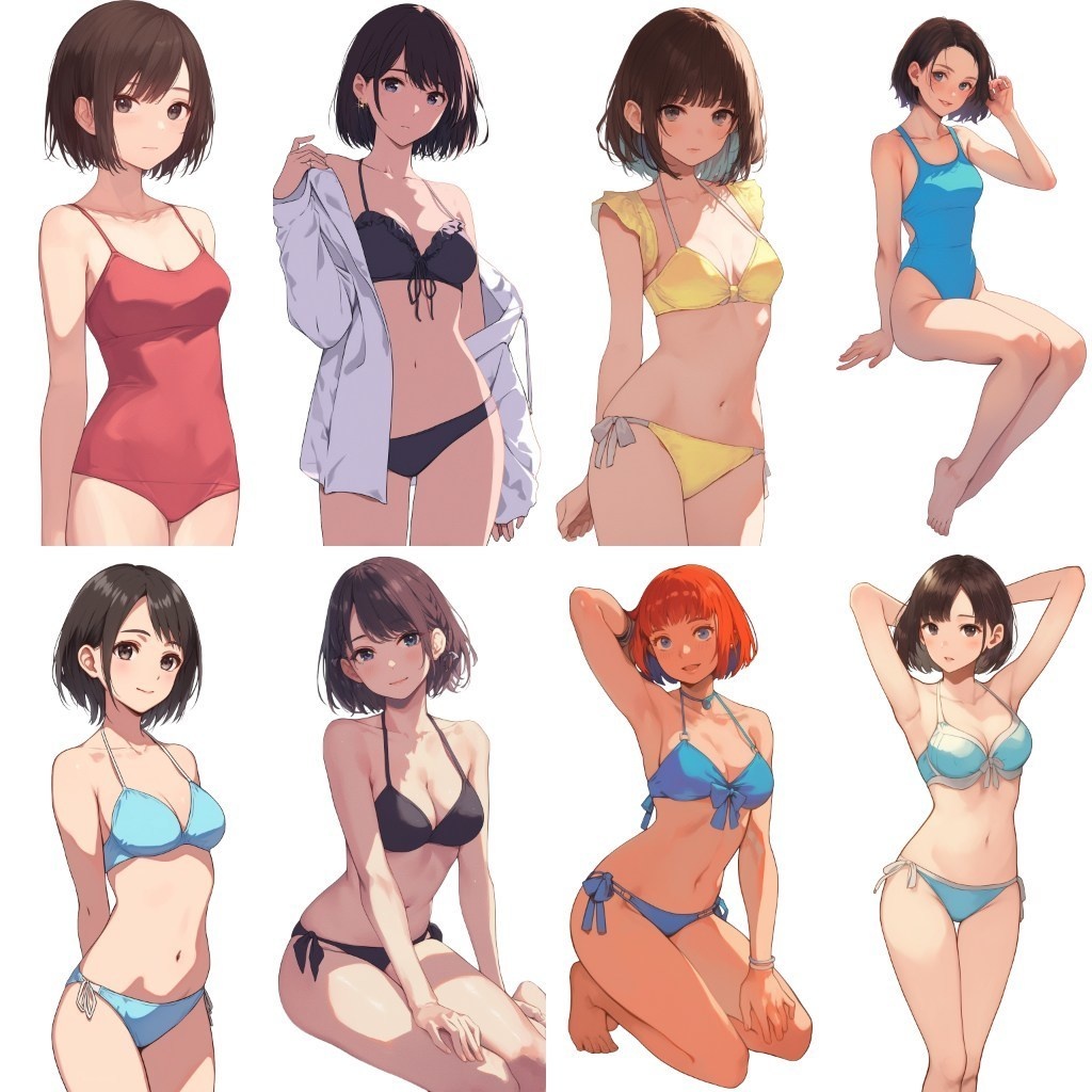 【透過素材】立ち絵・水着/女性110枚(ビキニ、競泳水着、シャツ)