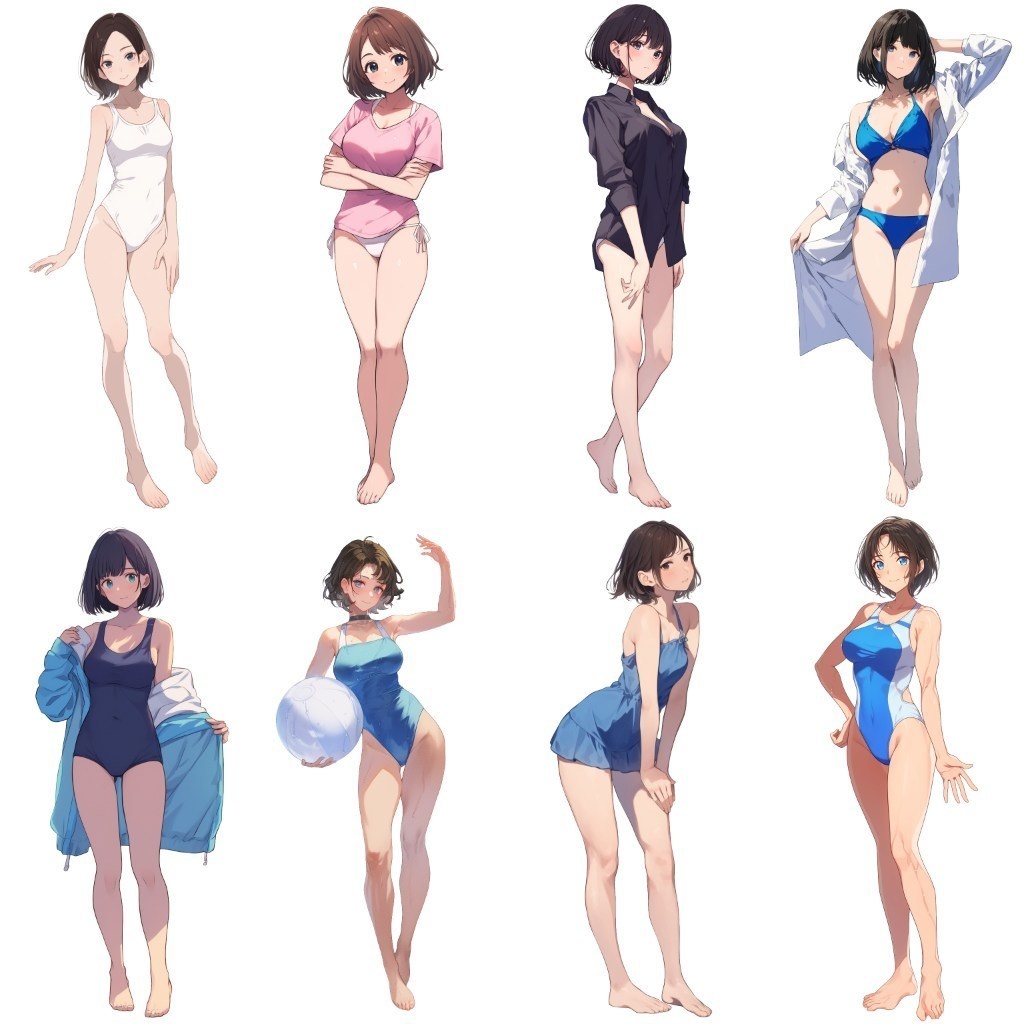 【透過素材】立ち絵・水着/女性110枚(ビキニ、競泳水着、シャツ)