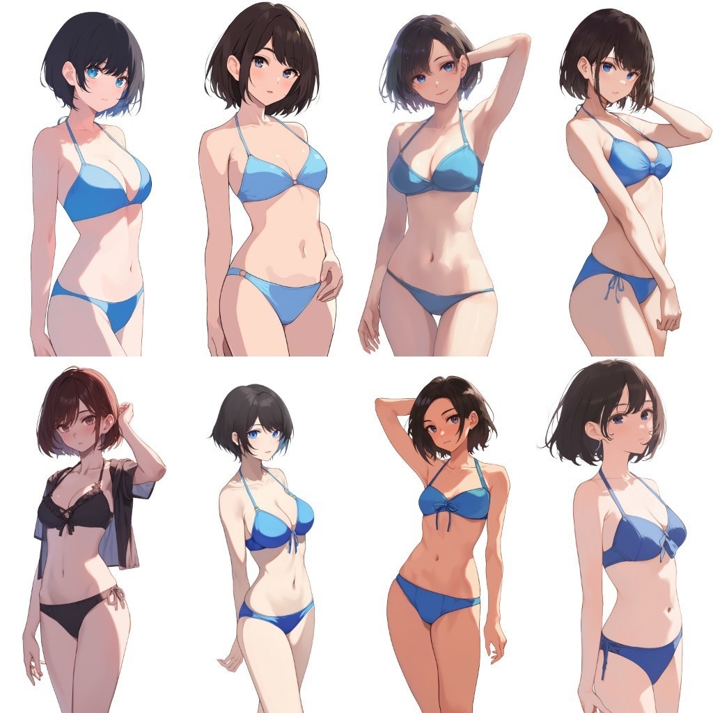 【透過素材】立ち絵・水着/女性110枚(ビキニ、競泳水着、シャツ)