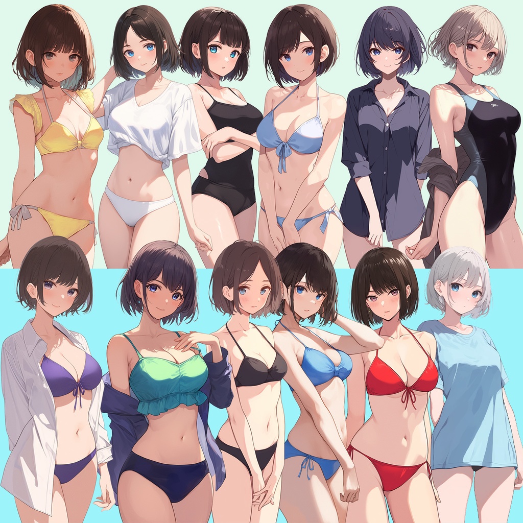 【透過素材】立ち絵・水着/女性110枚(ビキニ、競泳水着、シャツ)