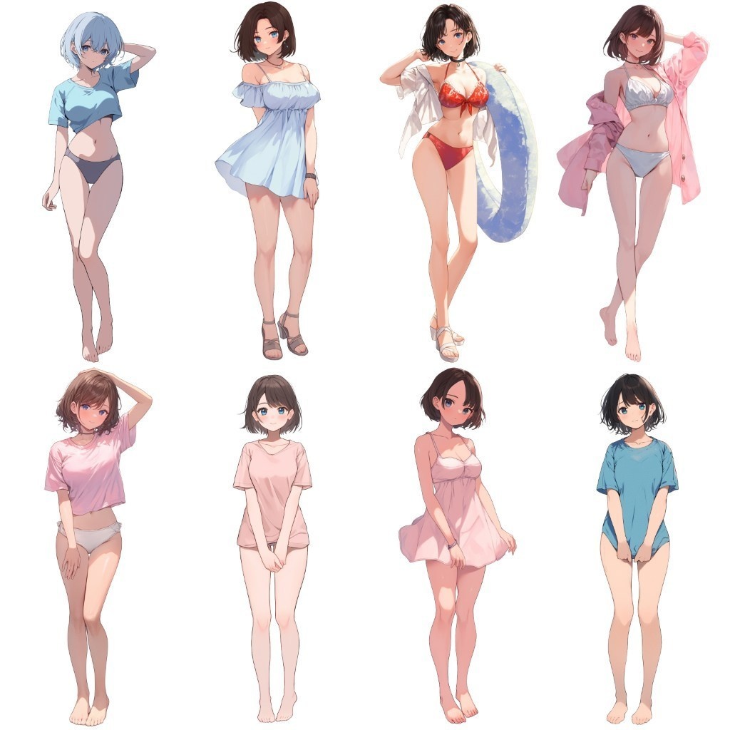 【透過素材】立ち絵・水着/女性110枚(ビキニ、競泳水着、シャツ)