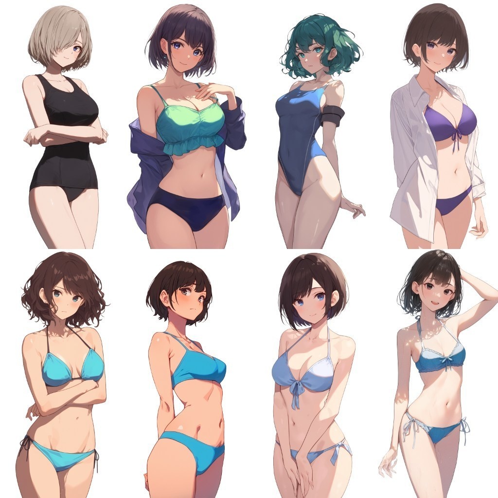 【透過素材】立ち絵・水着/女性110枚(ビキニ、競泳水着、シャツ)