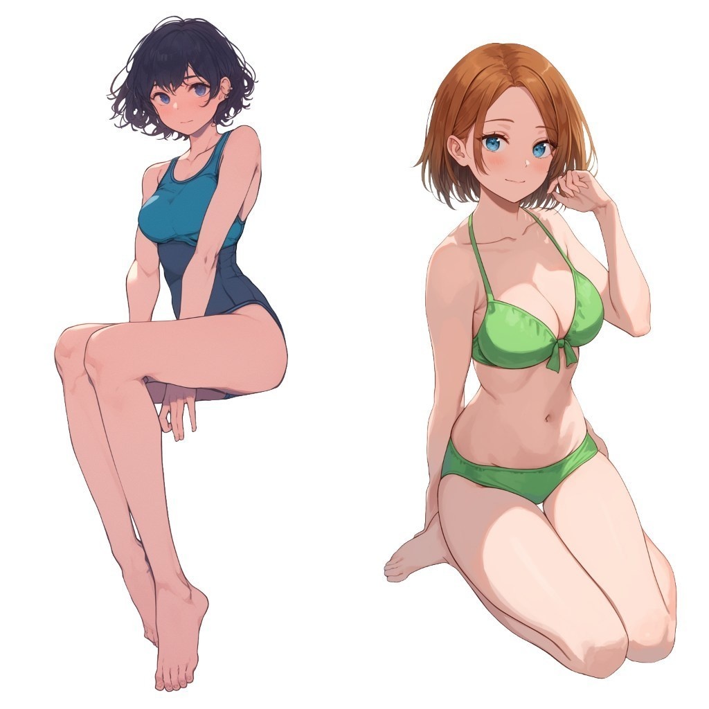 【透過素材】立ち絵・水着/女性110枚(ビキニ、競泳水着、シャツ)