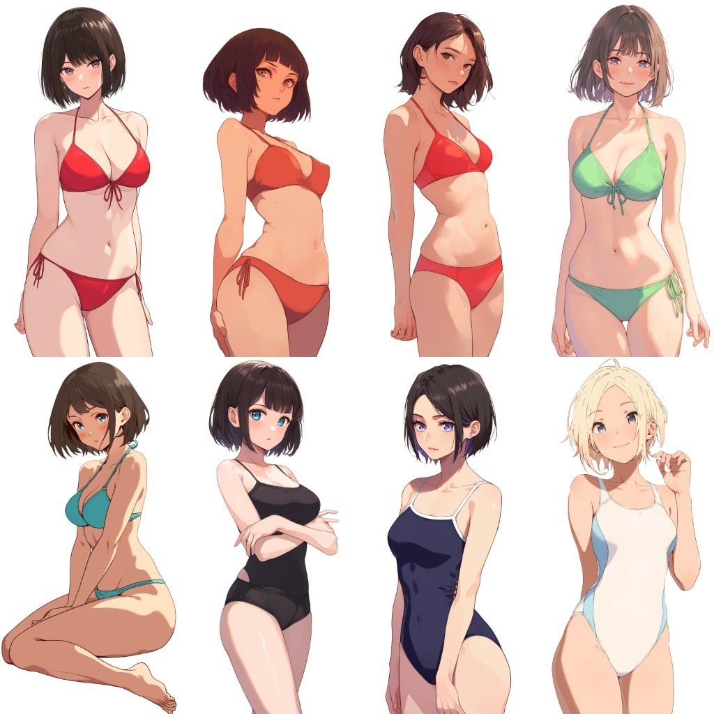 【透過素材】立ち絵・水着/女性110枚(ビキニ、競泳水着、シャツ)