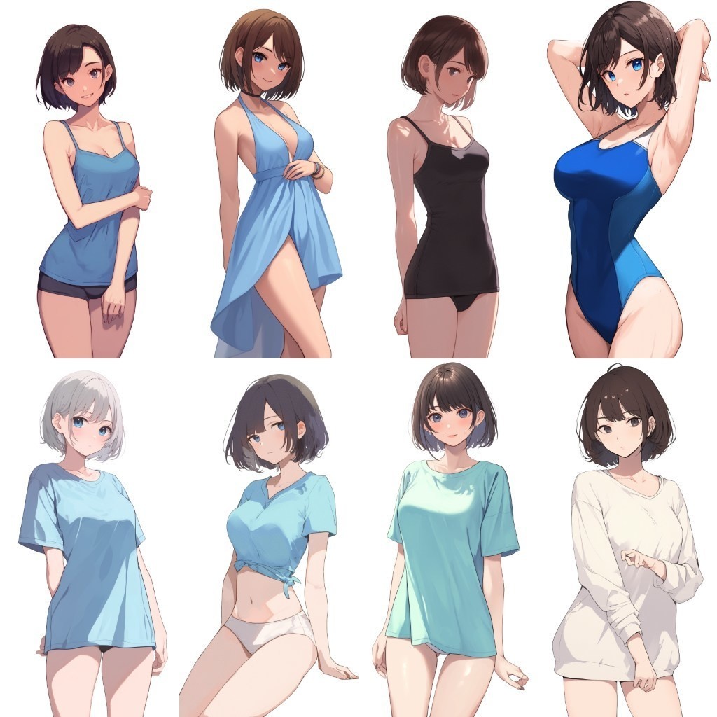 【透過素材】立ち絵・水着/女性110枚(ビキニ、競泳水着、シャツ)