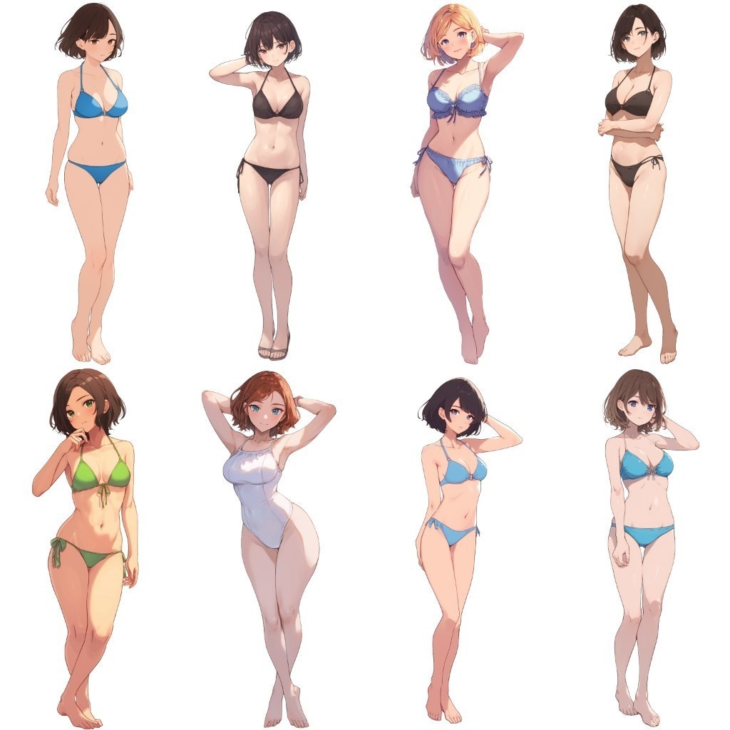 【透過素材】立ち絵・水着/女性110枚(ビキニ、競泳水着、シャツ)