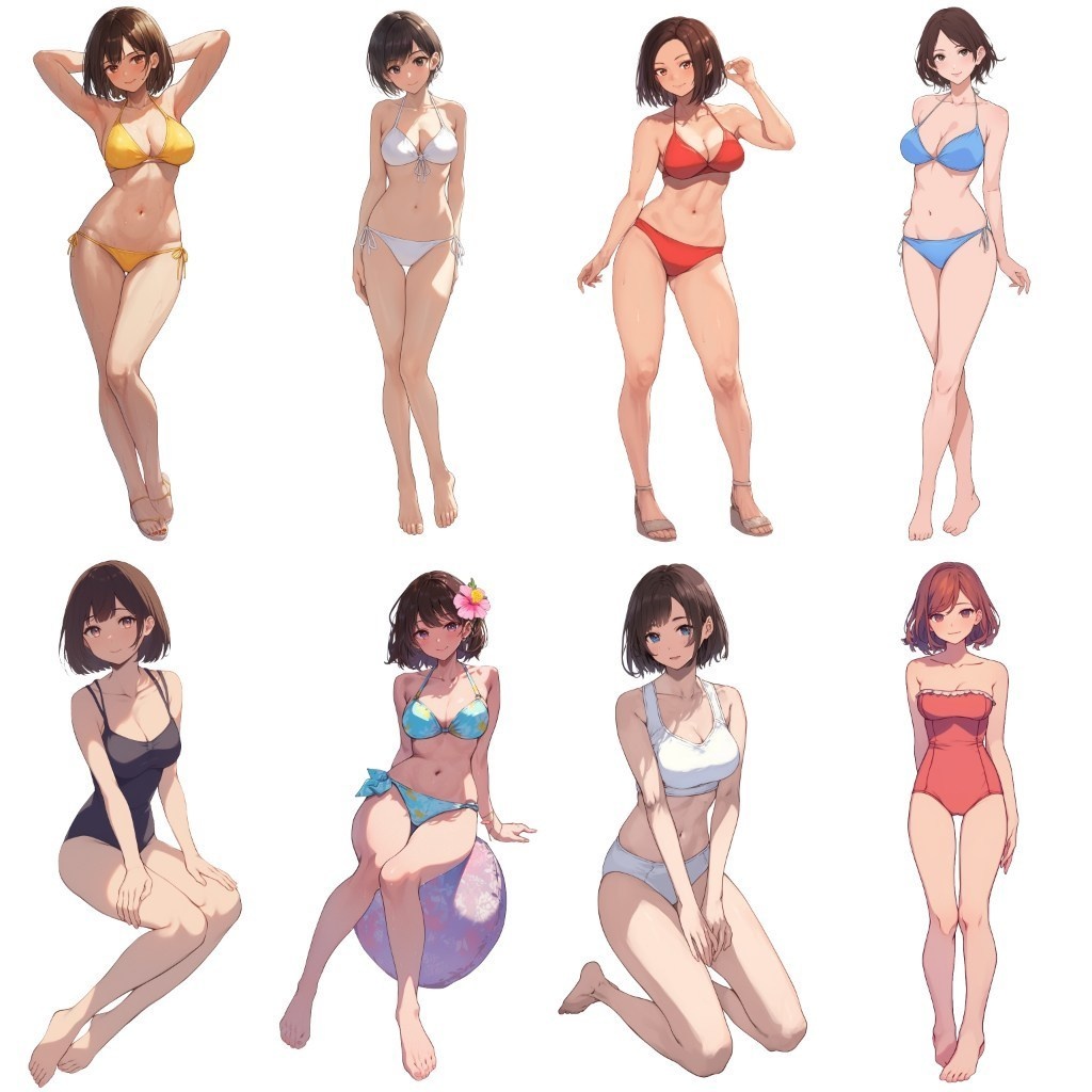 【透過素材】立ち絵・水着/女性110枚(ビキニ、競泳水着、シャツ)