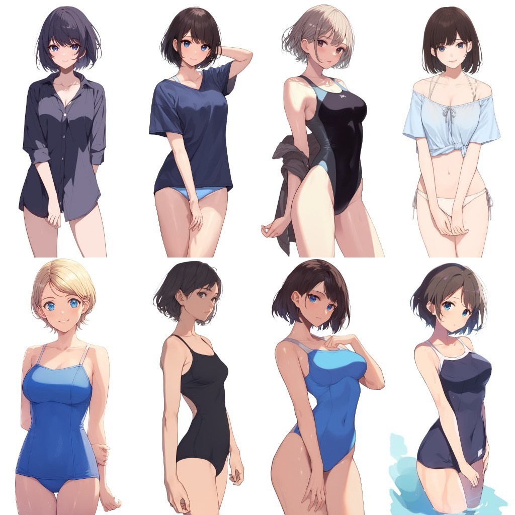 【透過素材】立ち絵・水着/女性110枚(ビキニ、競泳水着、シャツ)