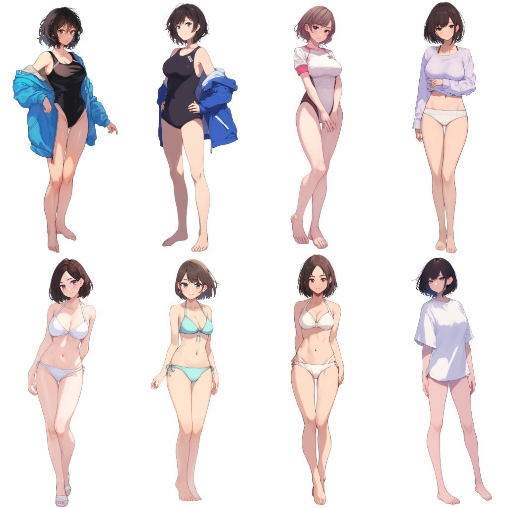 【透過素材】立ち絵・水着/女性110枚(ビキニ、競泳水着、シャツ)