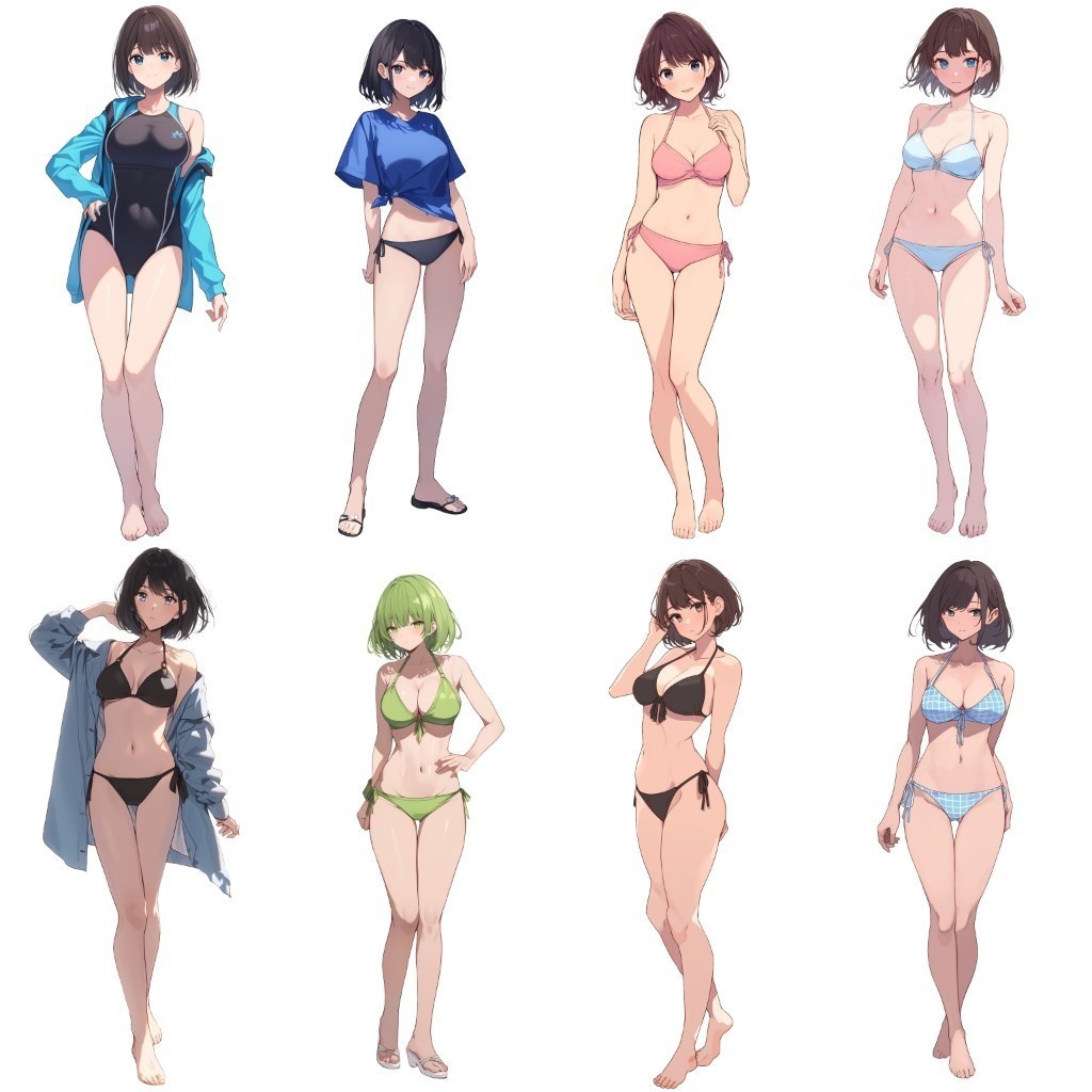 【透過素材】立ち絵・水着/女性110枚(ビキニ、競泳水着、シャツ)