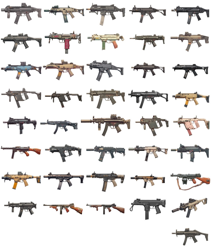 【透過素材】銃200枚(アサルトライフル,スナイパー,ショットガン,サブマシンガン,ハンドガン)