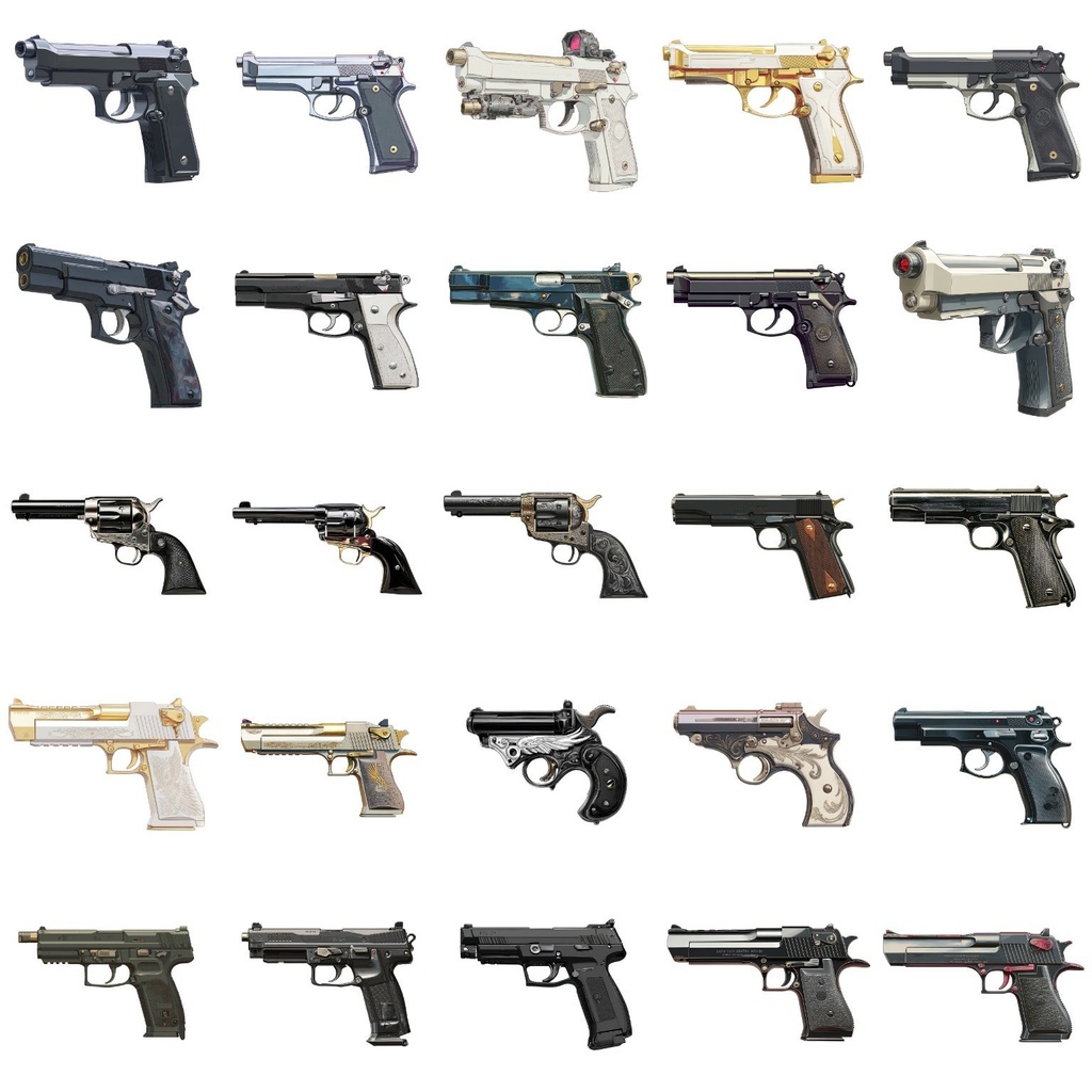 【透過素材】銃200枚(アサルトライフル,スナイパー,ショットガン,サブマシンガン,ハンドガン)