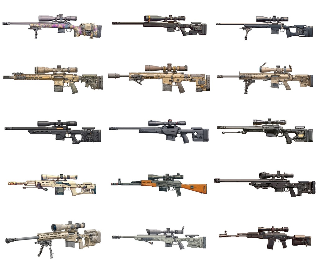 【透過素材】銃200枚(アサルトライフル,スナイパー,ショットガン,サブマシンガン,ハンドガン)