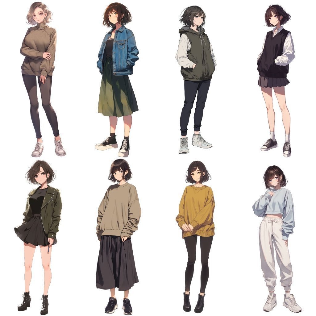 【透過素材】立ち絵・秋服/女性50枚