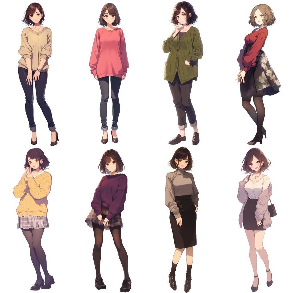 【透過素材】立ち絵・秋服/女性50枚