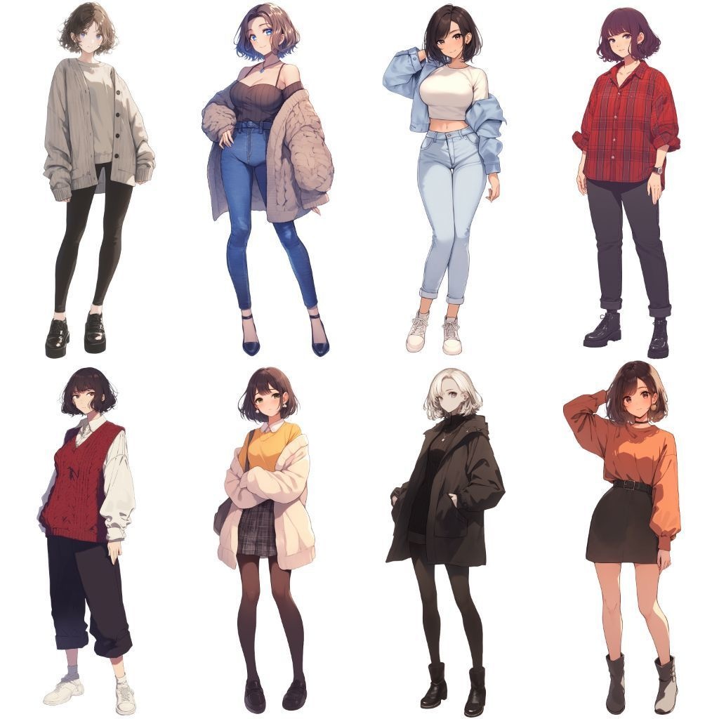 【透過素材】立ち絵・秋服/女性50枚