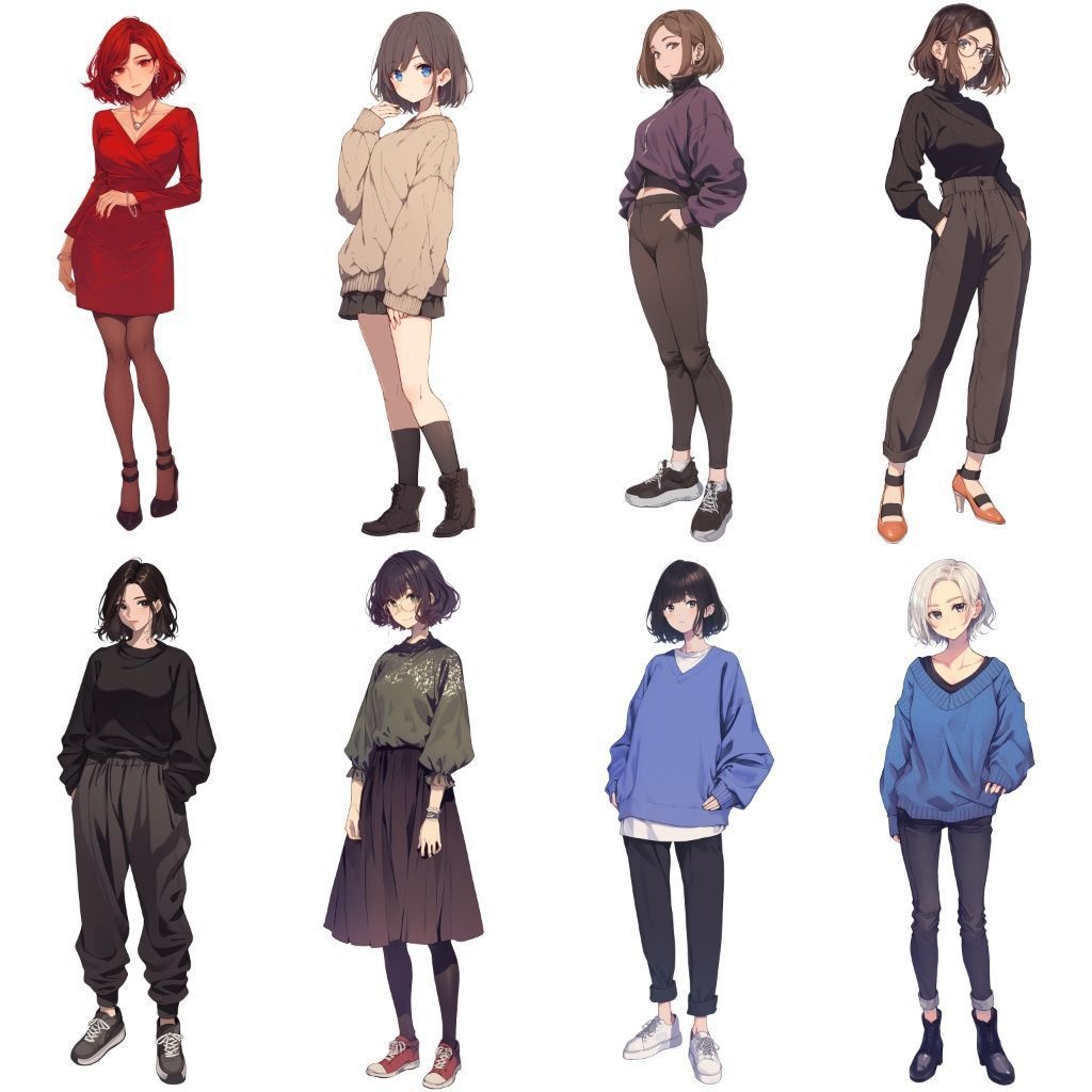 【透過素材】立ち絵・秋服/女性50枚