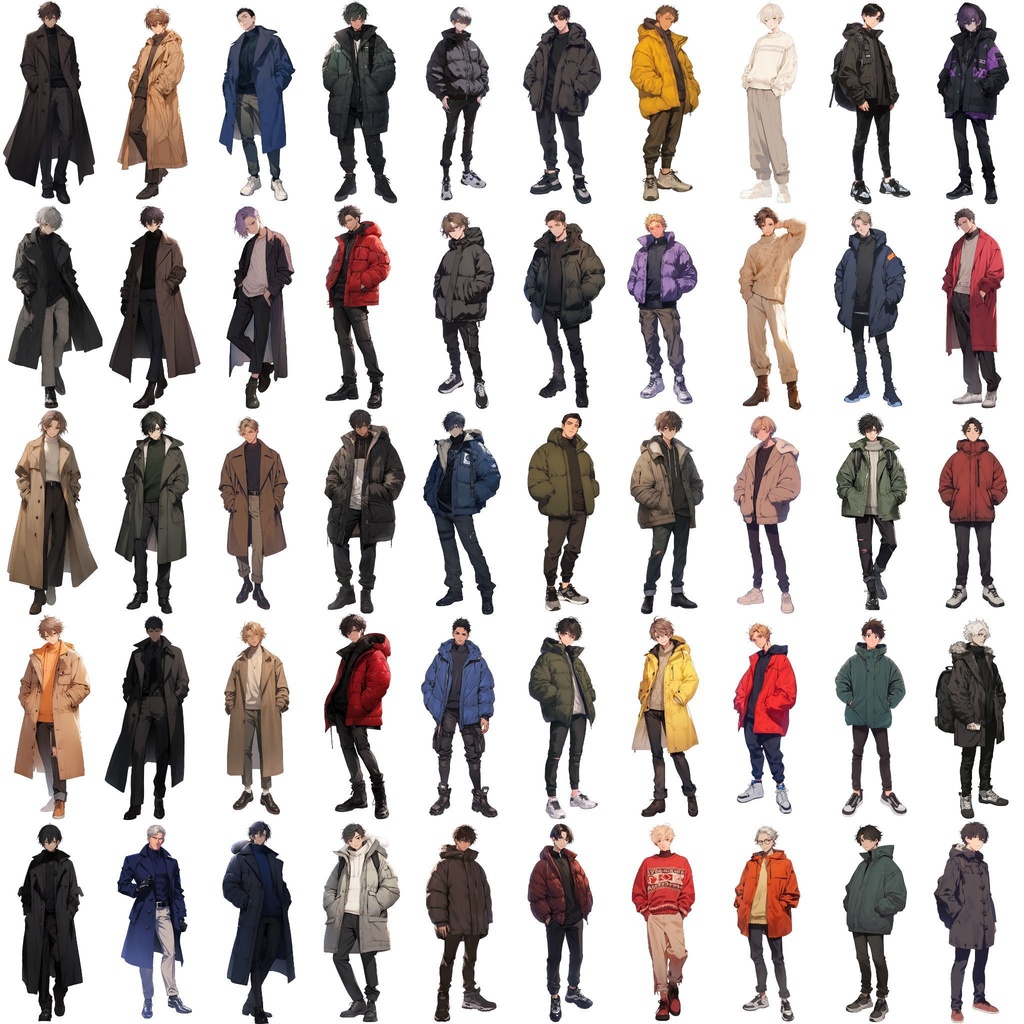 【透過素材】立ち絵・冬服/男性50枚