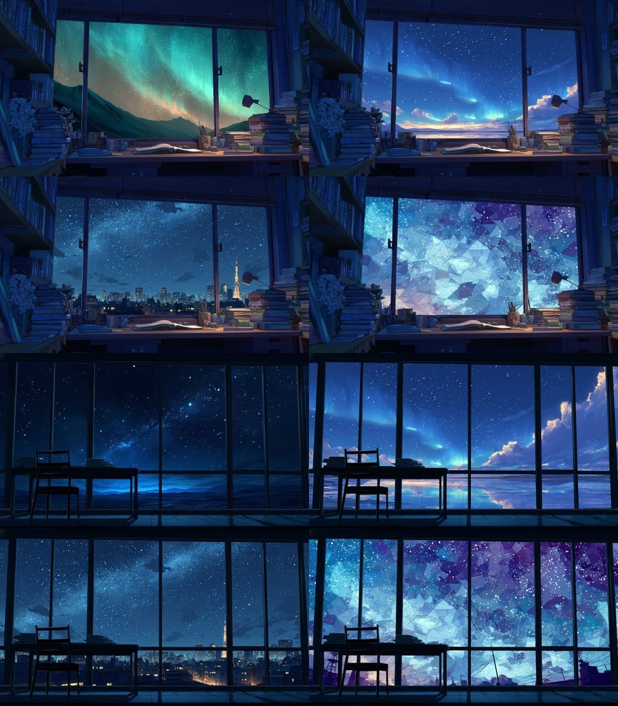 【透過素材】窓だけ透過50枚(部屋、学校、宇宙船、電車内、カフェ)