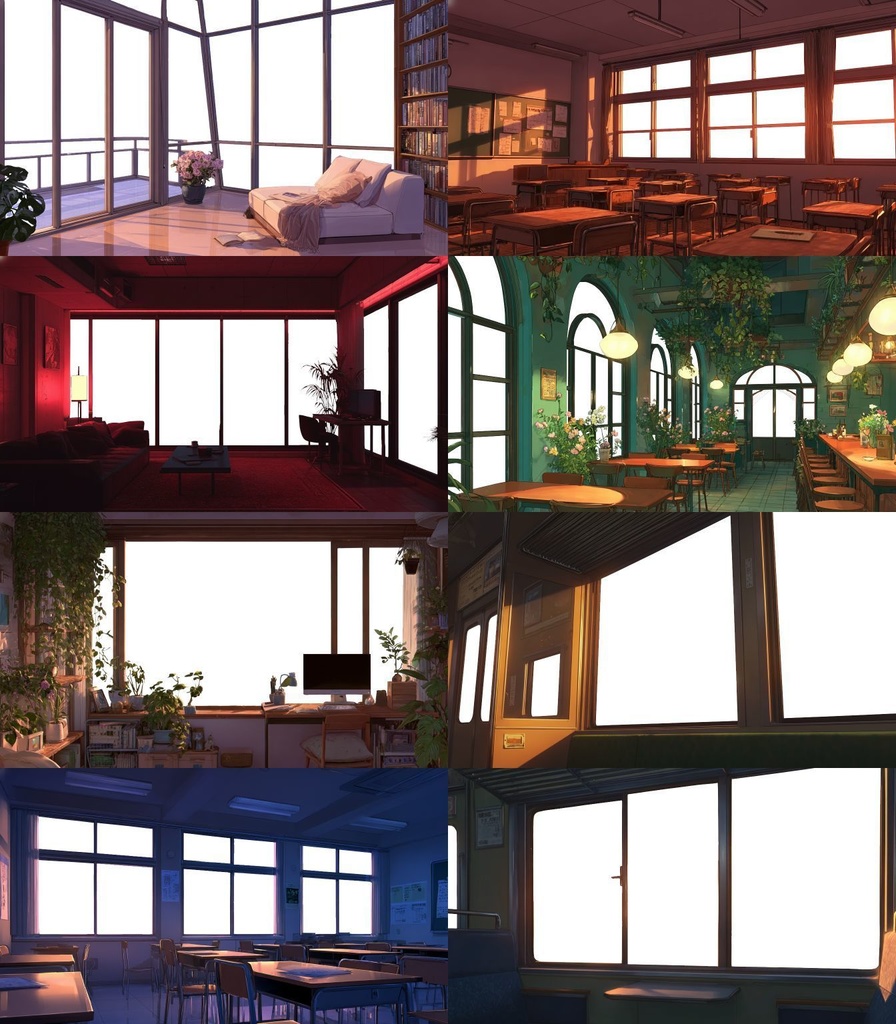 【透過素材】窓だけ透過50枚(部屋、学校、宇宙船、電車内、カフェ)