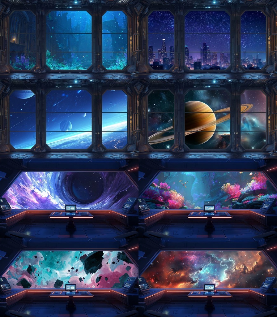 【透過素材】窓だけ透過50枚(部屋、学校、宇宙船、電車内、カフェ)