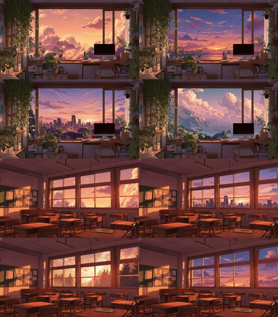 【透過素材】窓だけ透過50枚(部屋、学校、宇宙船、電車内、カフェ)