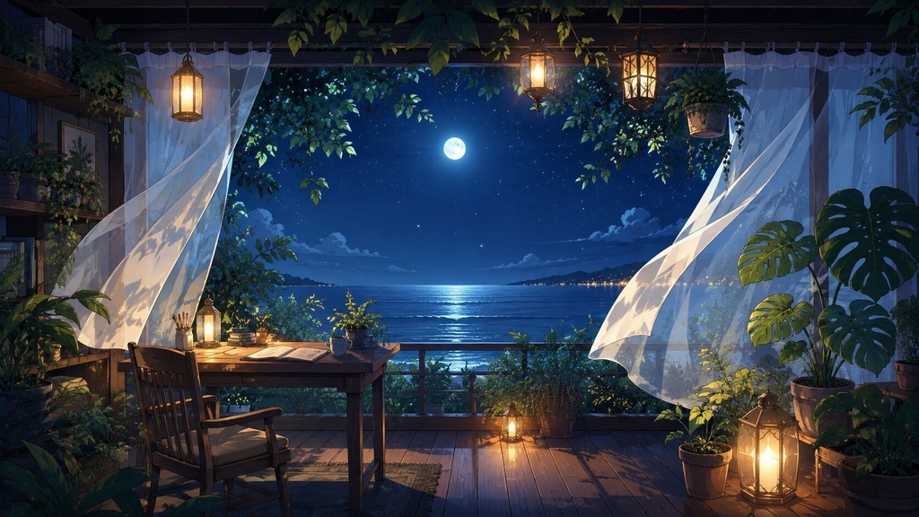 【動画素材】無料・海辺の部屋ループ背景動画