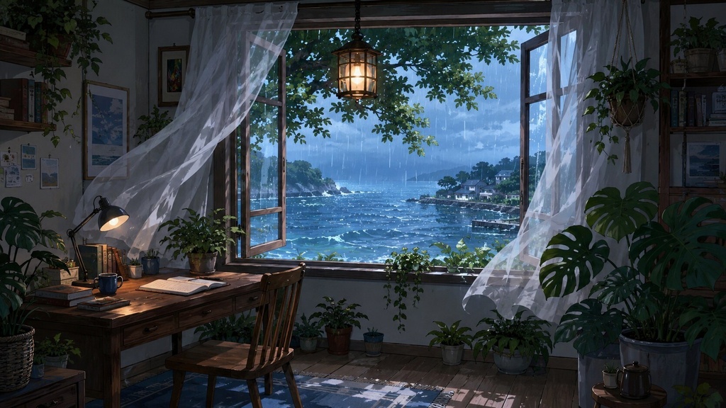 【動画素材】無料・海辺の部屋ループ背景動画