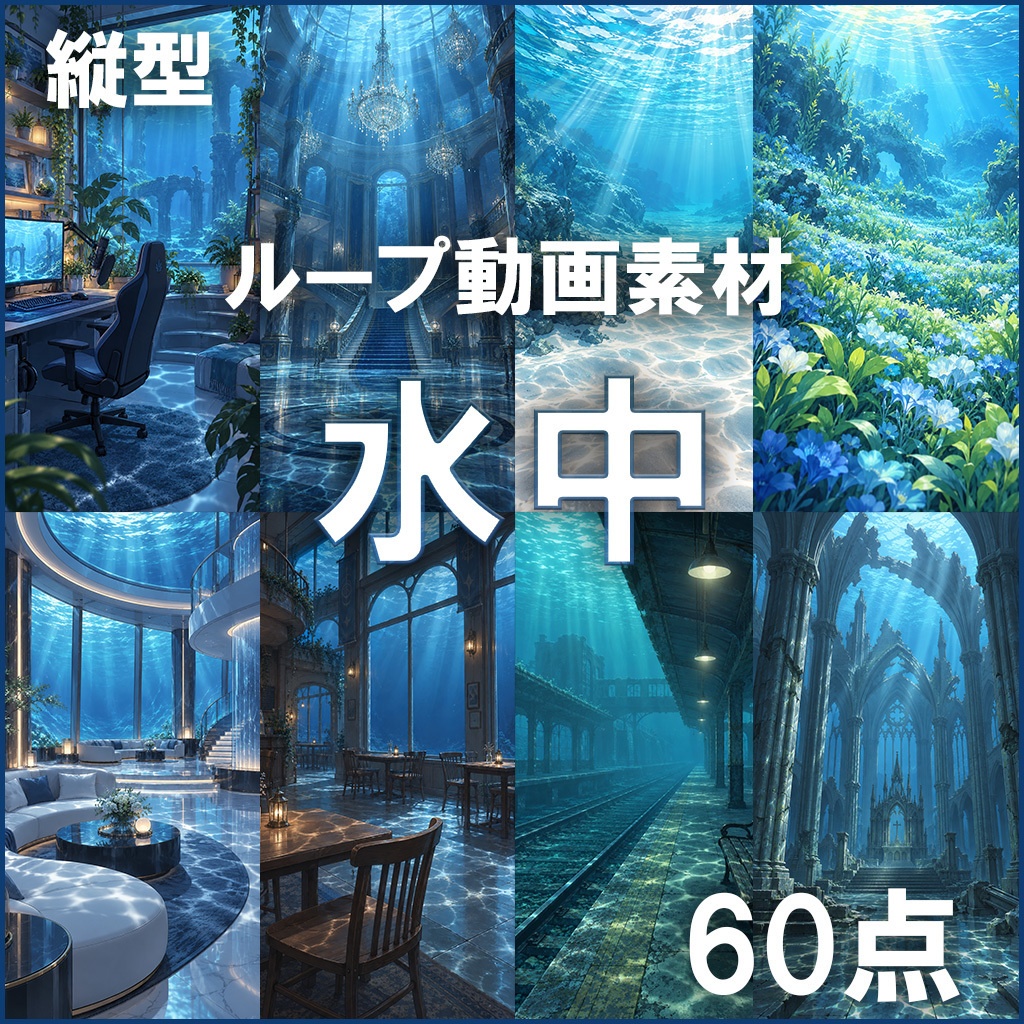 【ループ動画素材】水中60点 (縦型9:16)