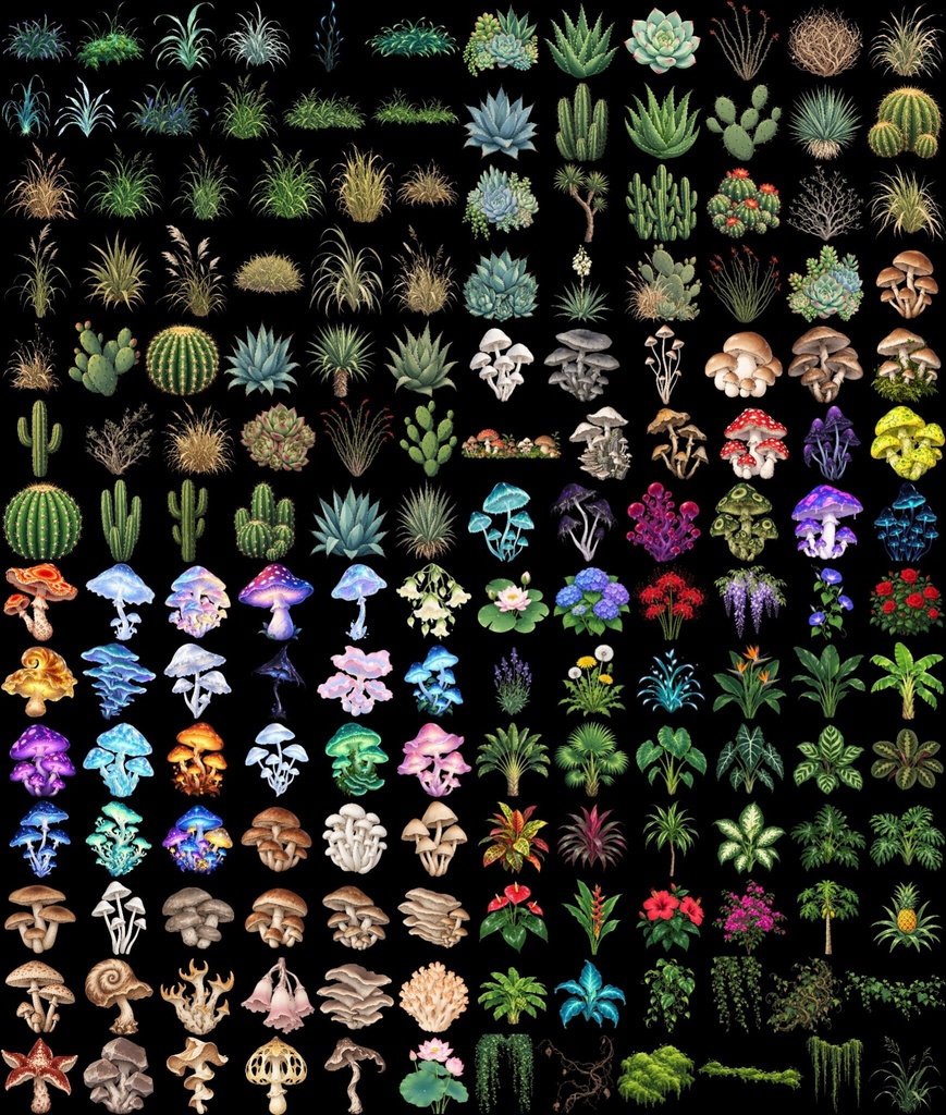 無料【透過素材】フィールド作成用セット(跡,草木,雲,山,岩,空)