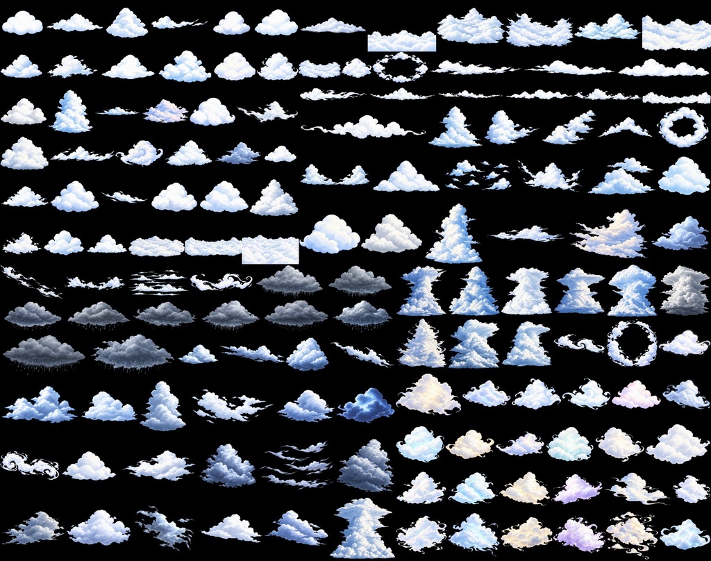 無料【透過素材】フィールド作成用セット(跡,草木,雲,山,岩,空)