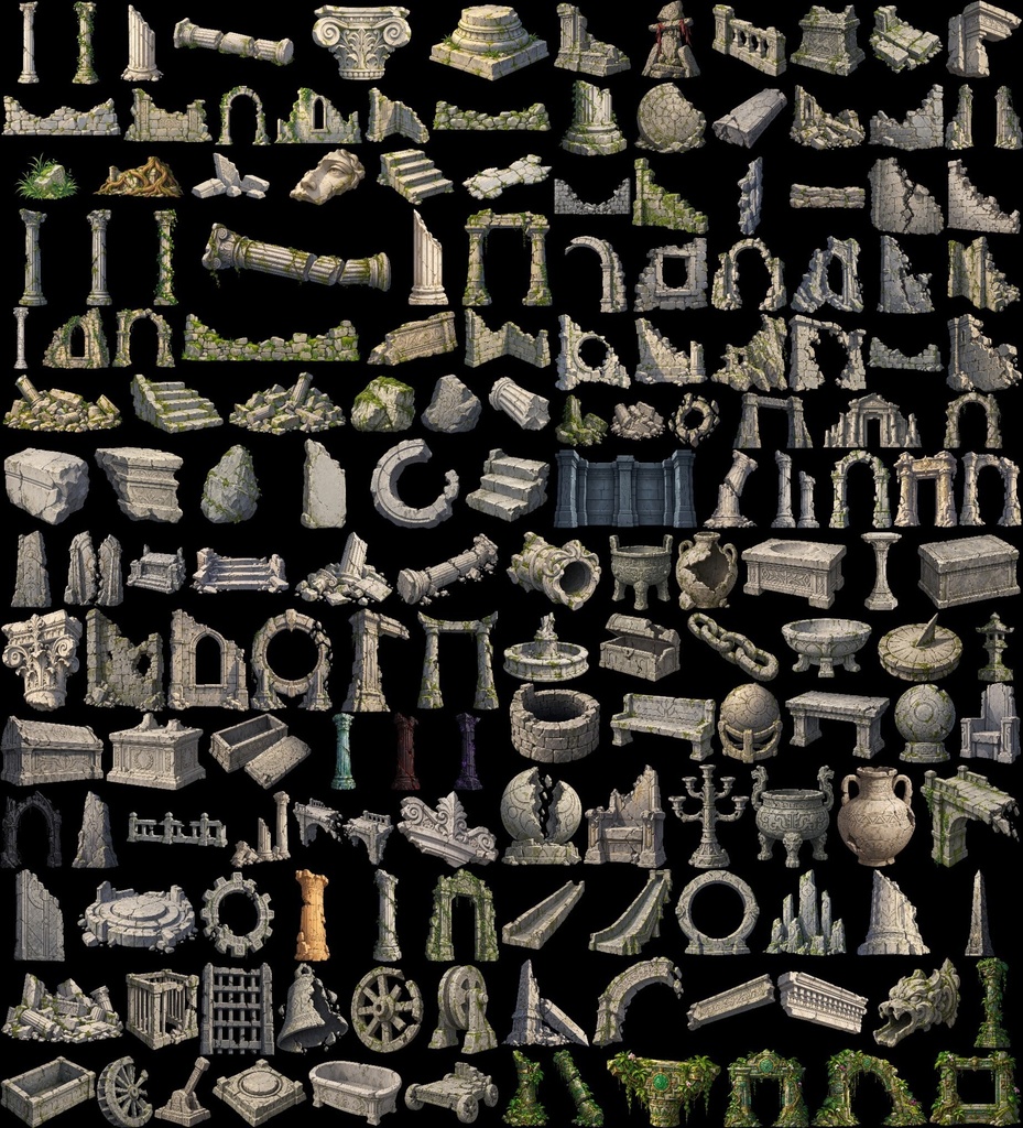 無料【透過素材】フィールド作成用セット(跡,草木,雲,山,岩,空)